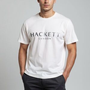 Hackett London Boys Logo T-Shirt Size 13-14 White Black Graphic Tee